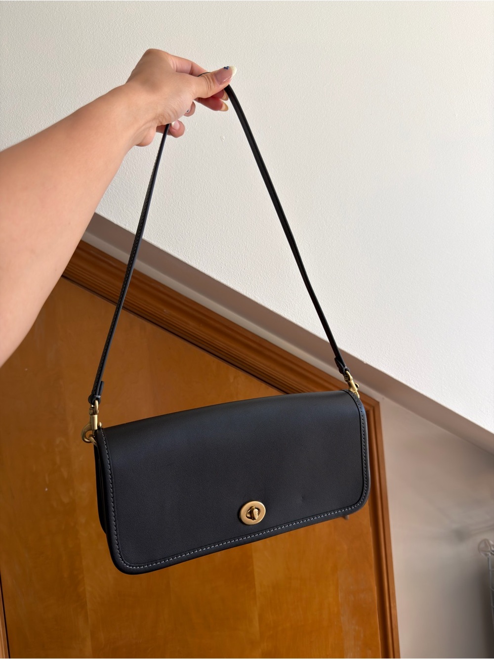 Coach Black Leather Shoulder Bag with Gold Hardware